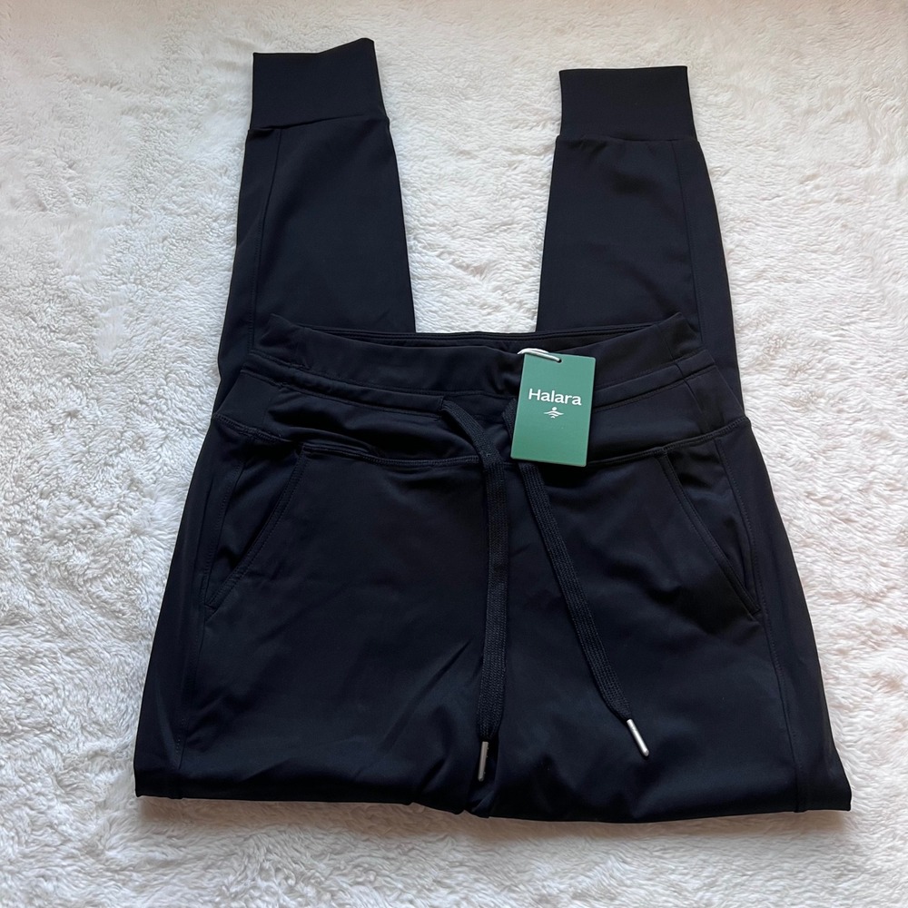 Halara Black High Waisted Joggers Petite Size XS Drawstring Athletic Pants NWT